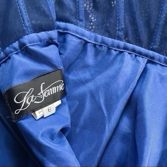 La Femme Sparkle Lace Chiffon Gown Marine Blue 28664 - Picture 13 of 14